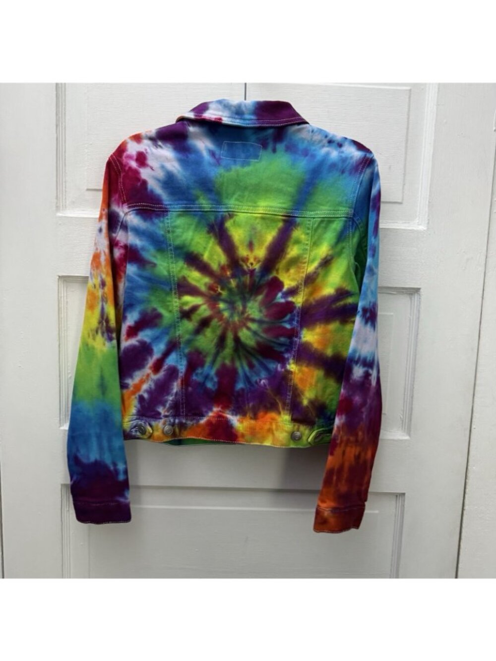 Time and Tru Tie Dye Denim Jacket Women’s Small Rainbow Stretch Trucker - Picture 4 of 8